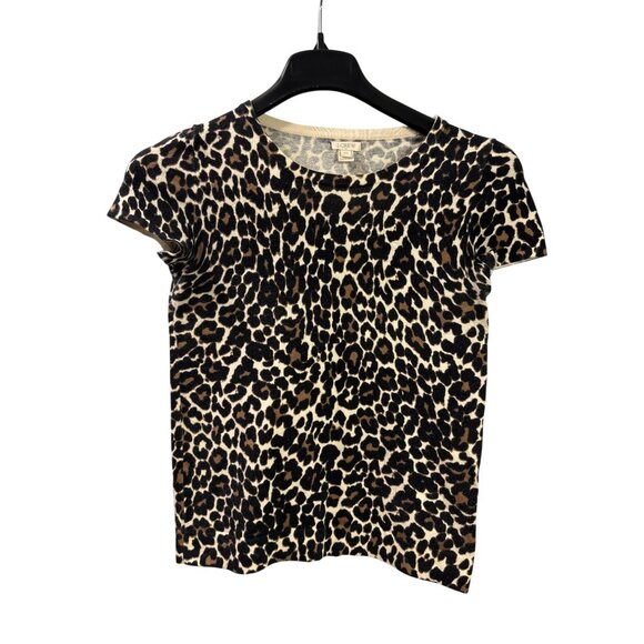 J.Crew Womens Leopard Print Cotton Short Sleeve Top Tee XXS - Picture 1 of 5